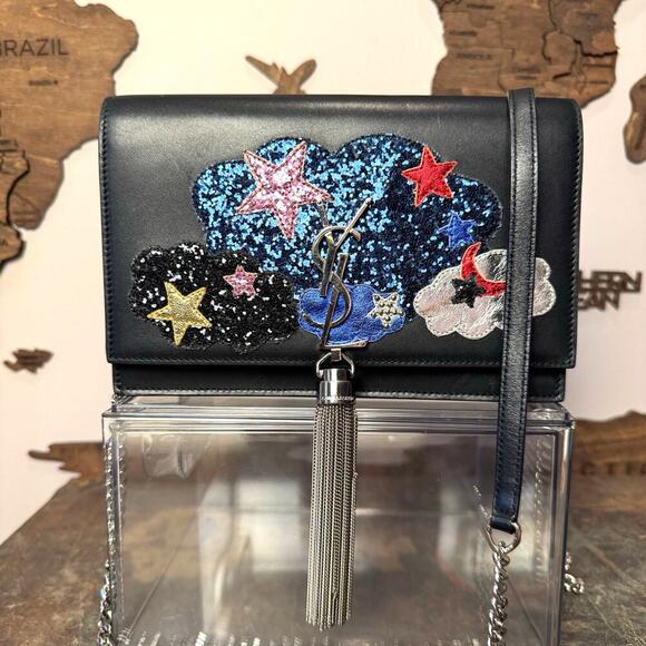 YSL Saint Laurent Moon and Stars Patchwork Tassel Leather Kate WOC Bag Authentic - Picture 1 of 10